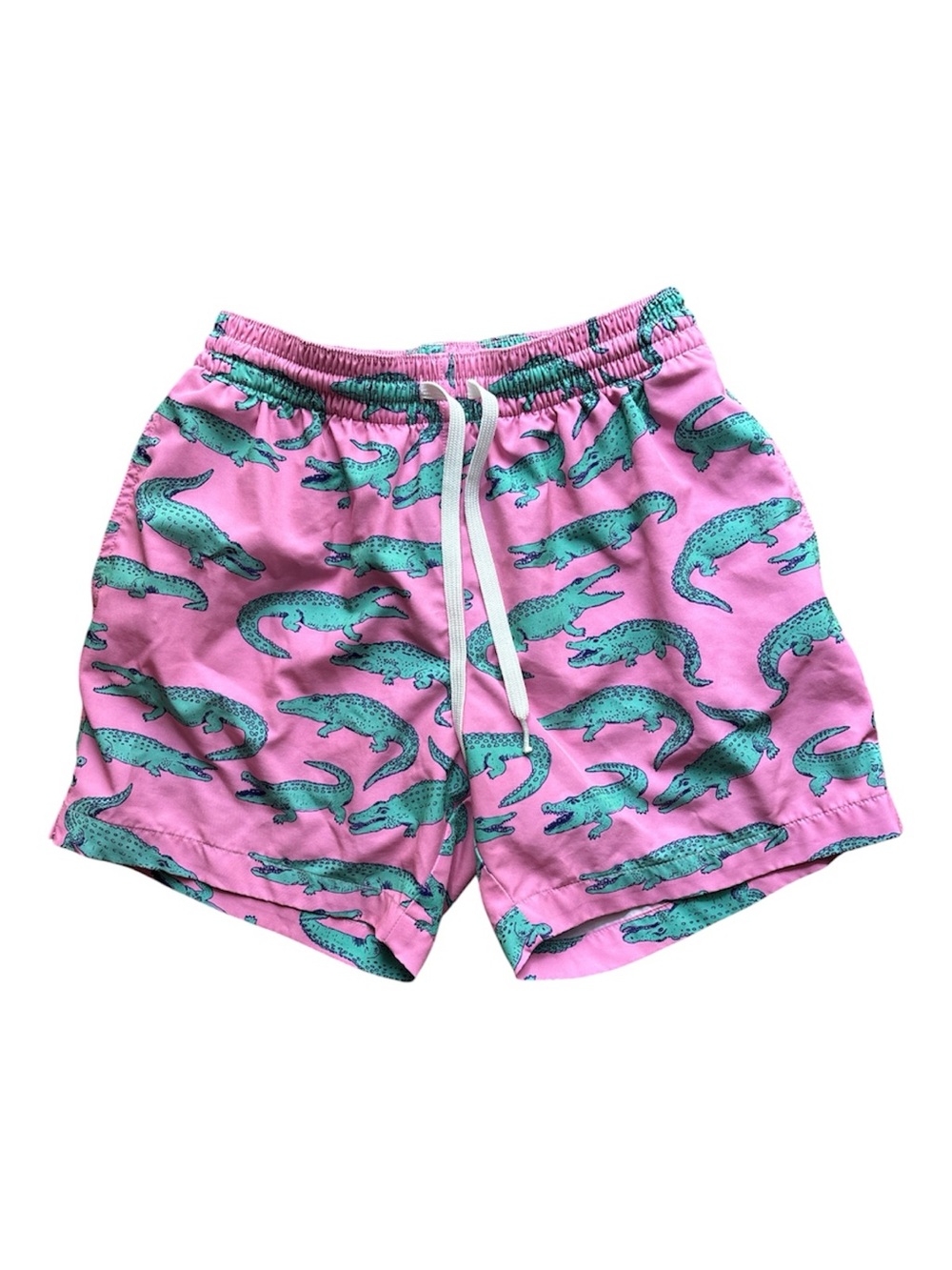 chubbies Pink Swim Trunks with Teal Lining and Alligator Print